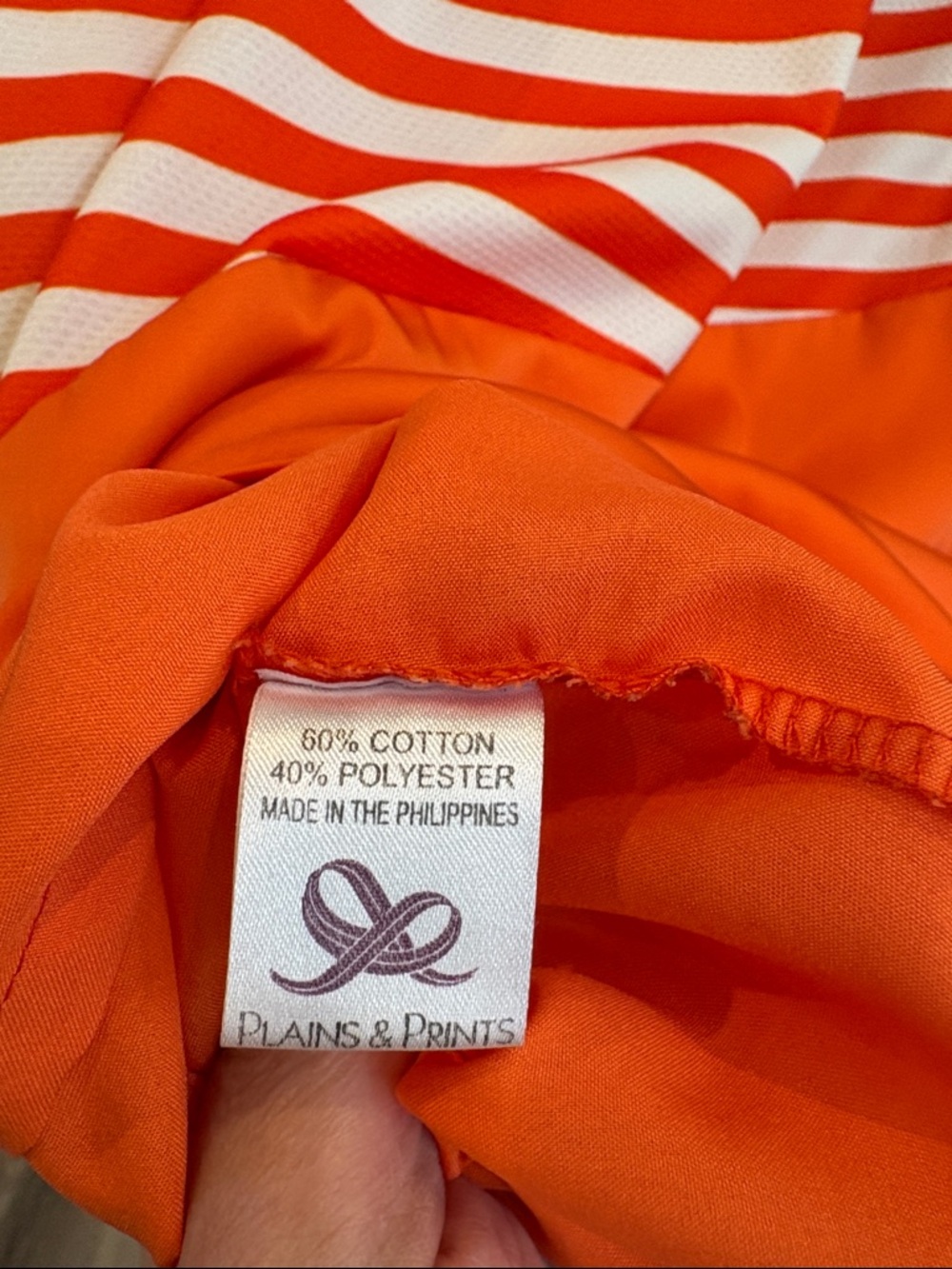 Striped Short-Sleeve Dress in Beige, Cream & Orange Trim - Picture 6 of 13